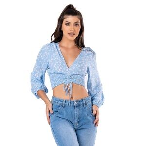 Love Tree Light Blue Floral Crop Top